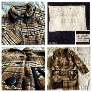 Vtg 60s 70s Fashionbilt Casuals Car Coat Wool Pile Lined Womens XL Plaid Brown